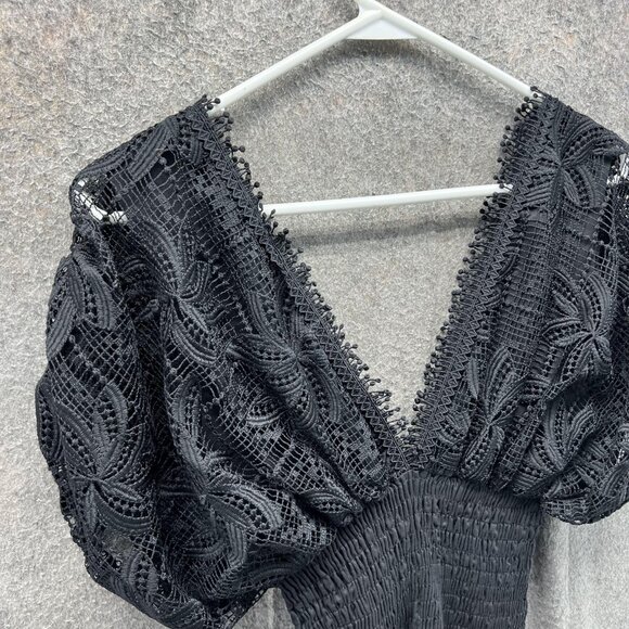 Waimari Dress Womens Medium Black Lace Puff Sleeve Mini Ruffle Hem Party - Picture 6 of 7
